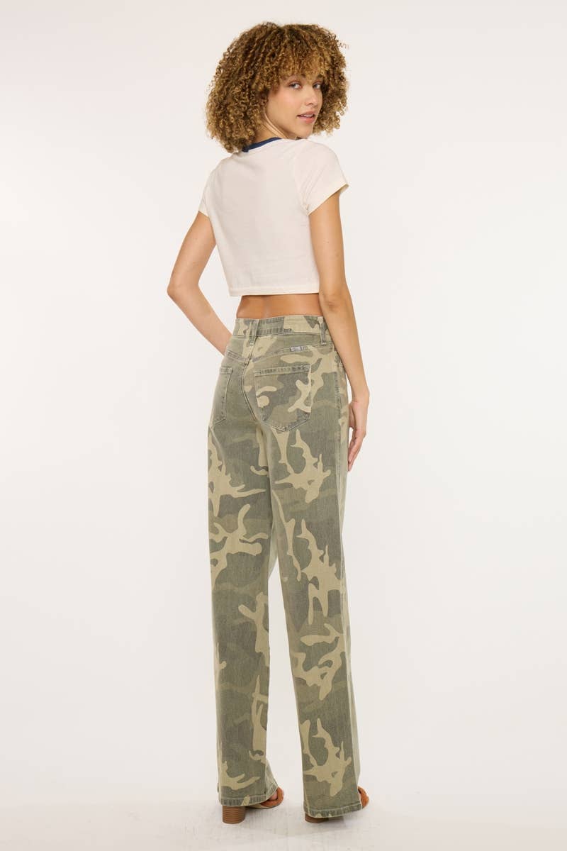 Kan Can High-Rise Camo Wide-Leg Jeans | Non-Distressed Comfort Denim