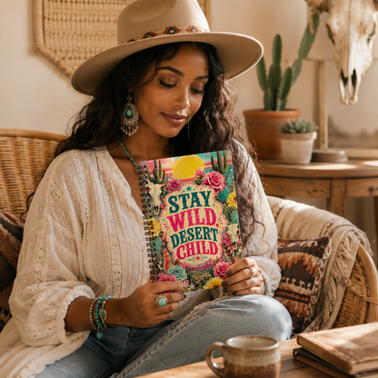 Stay Wild Desert Child Spiral Notebook | Dotted Journal, Floral Cactus Cover