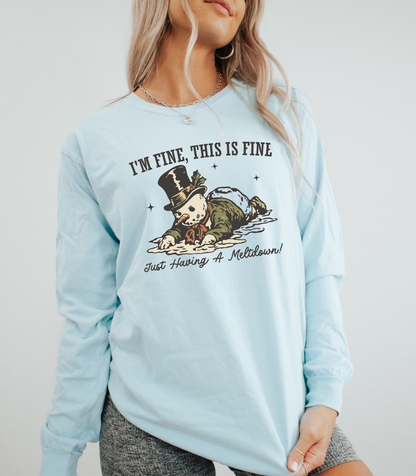 I’m Fine This Is Fine Meltdown Snowman Long Sleeve Tee