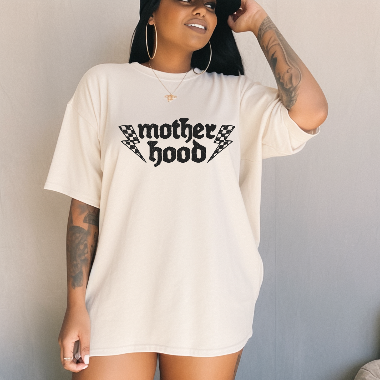 Motherhood Graphic T-Shirt — Vintage Racing Lightning Design