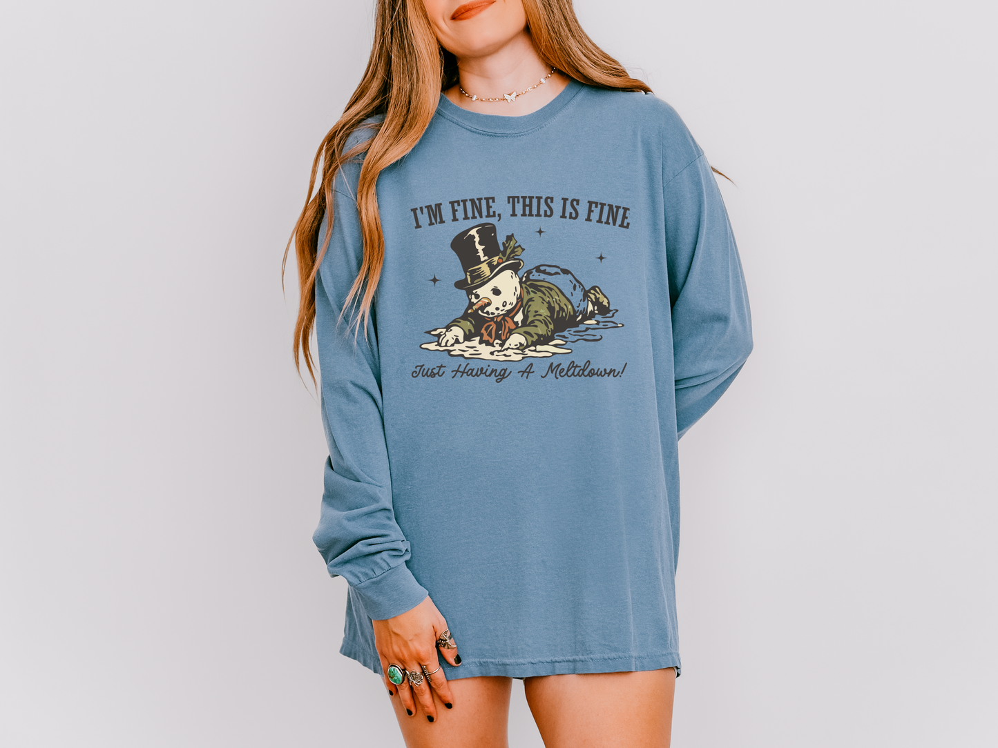 I’m Fine This Is Fine Meltdown Snowman Long Sleeve Tee