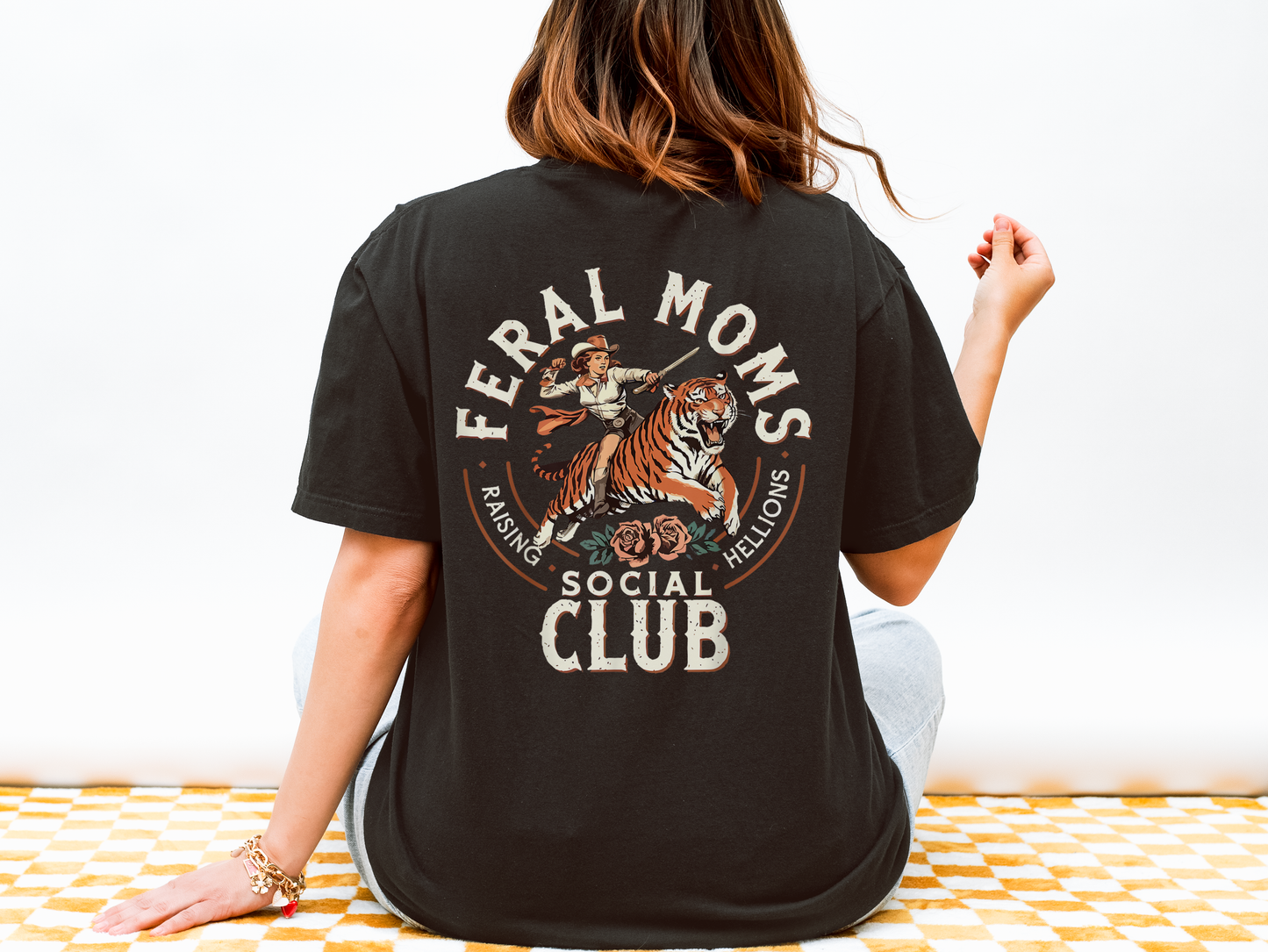 Feral Moms Social Club Tee | Retro Tiger Mom Graphic T-Shirt