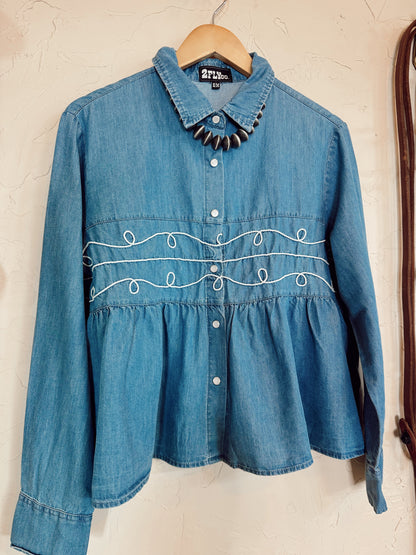 The Loopty Lou Long Sleeve Denim Top-L/XL