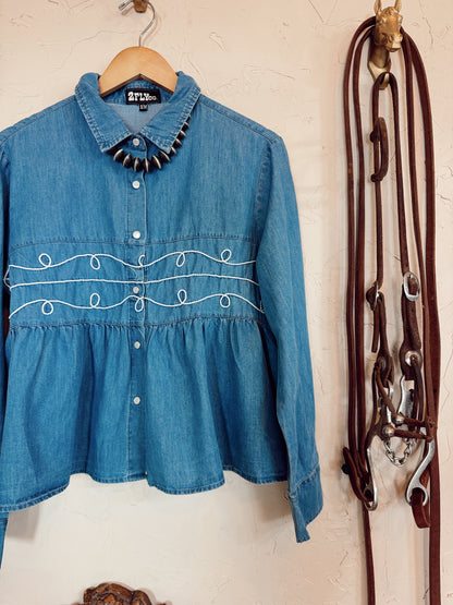 The Loopty Lou Long Sleeve Denim Top-L/XL