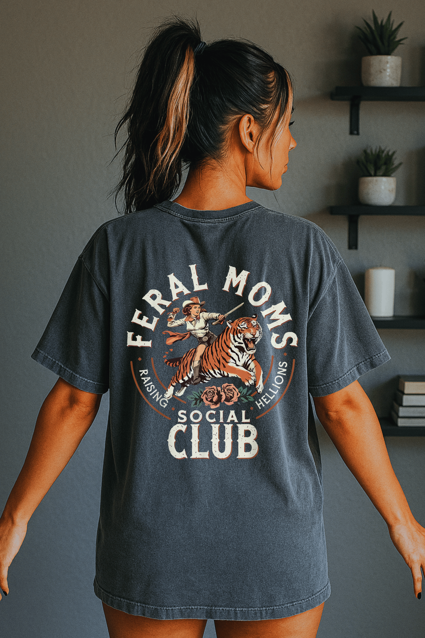 Feral Moms Social Club Tee | Retro Tiger Mom Graphic T-Shirt