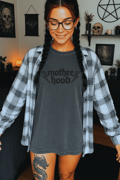Motherhood Graphic T-Shirt — Vintage Racing Lightning Design