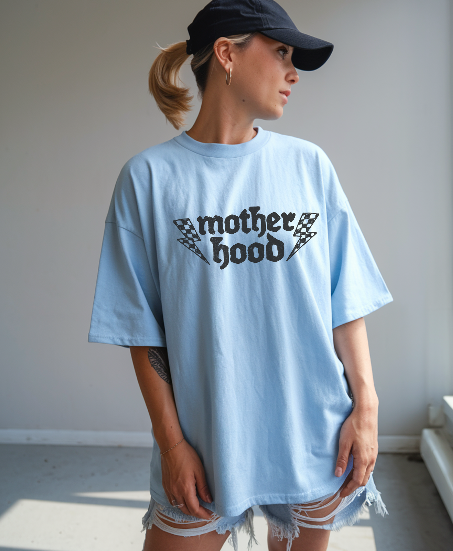 Motherhood Graphic T-Shirt — Vintage Racing Lightning Design