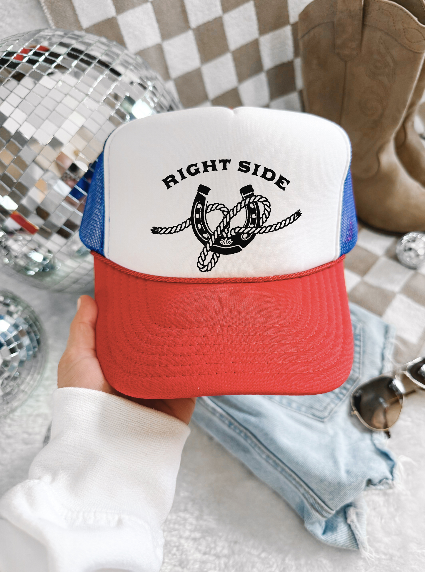 Right Side Rope Knot Trucker Hat | Western Horse Girl Trucker Cap