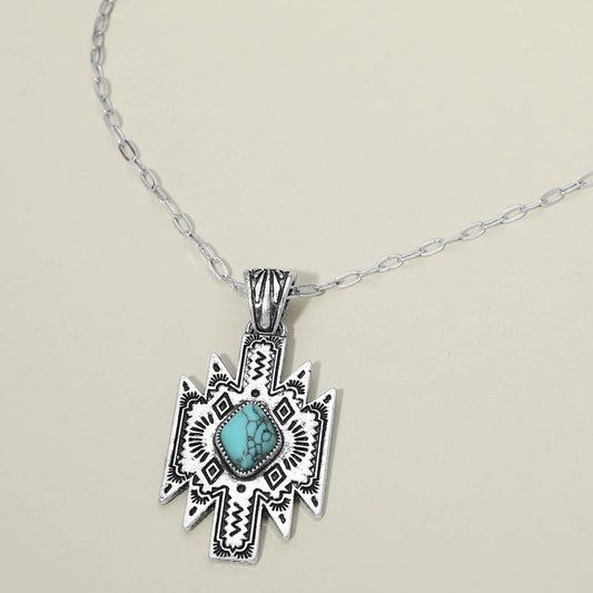 Turquoise Stone Accent Southwestern Cross Pendant Necklace