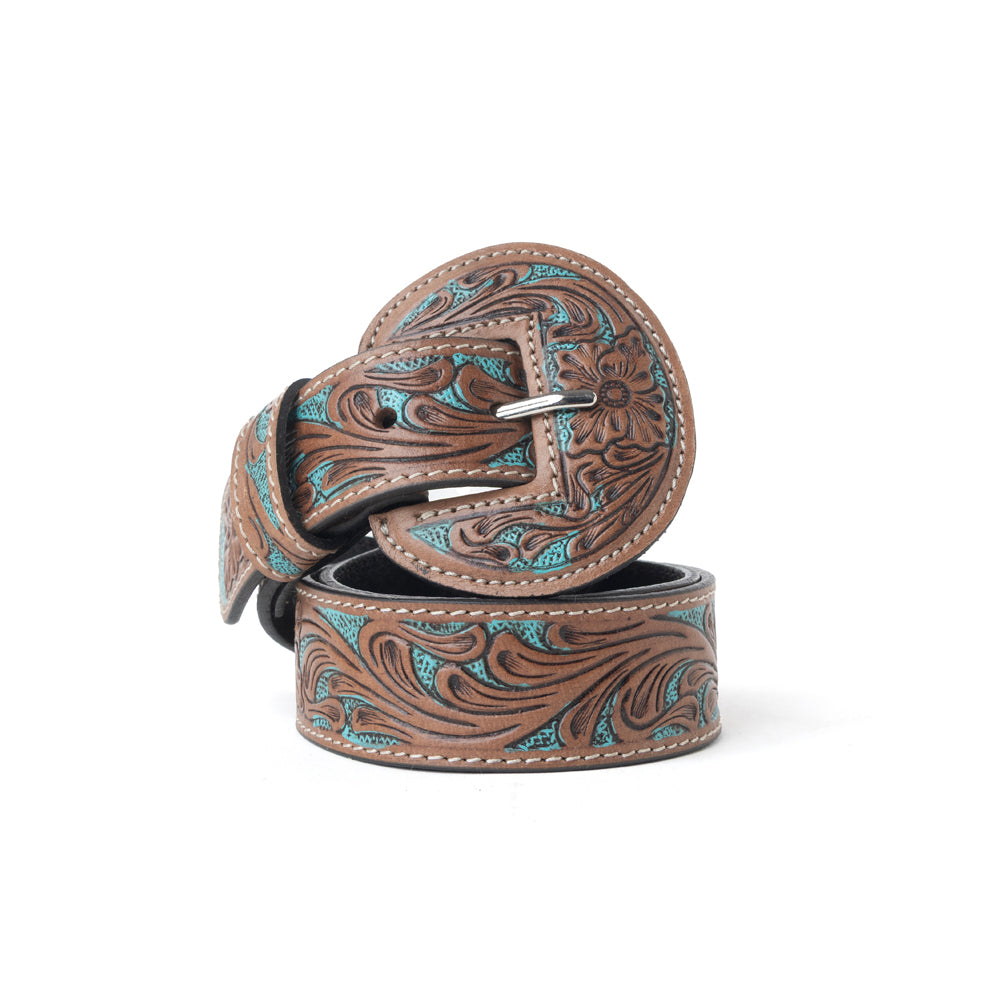 Western Wreath Leather Belt in Bronco Sky