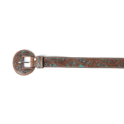 Western Wreath Leather Belt in Bronco Sky
