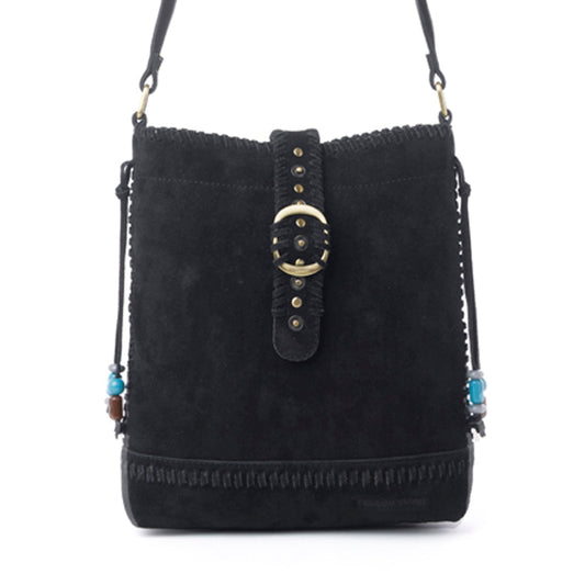 Myra Yellowstone Stonecrest Suede Leather Concealed Carry Bag in Charcoal Black