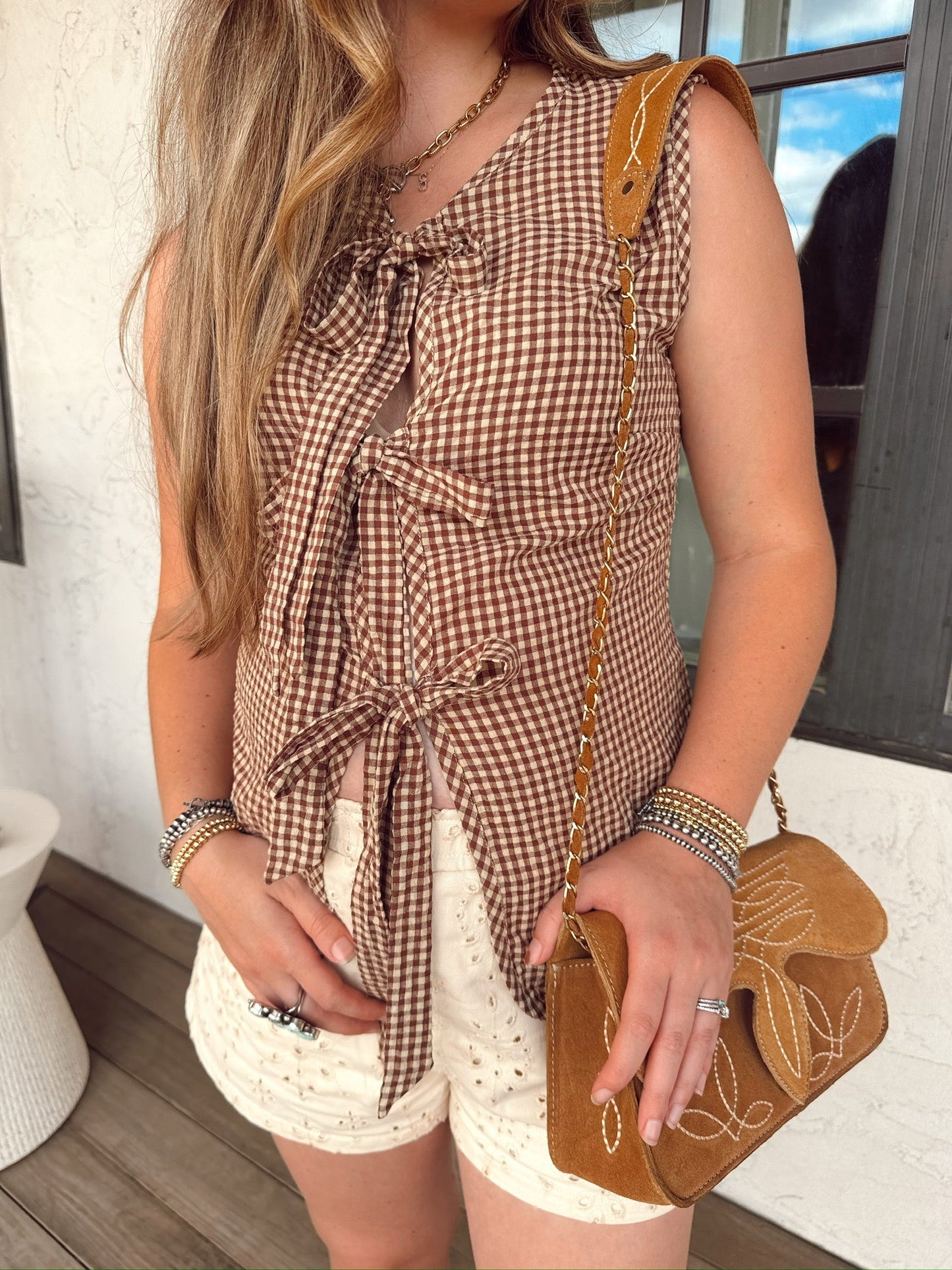 The Gingham Vest in Brown-BEST SELLER