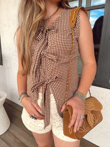 The Gingham Vest in Brown-BEST SELLER