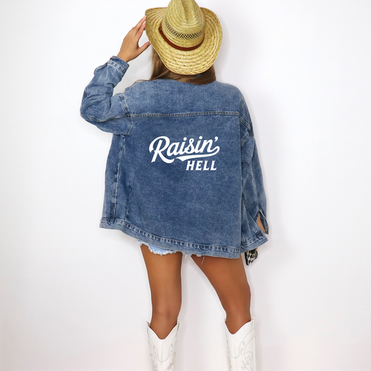 Raisin’ Hell Oversized Denim Jacket | Western Cowgirl Concert Outfit