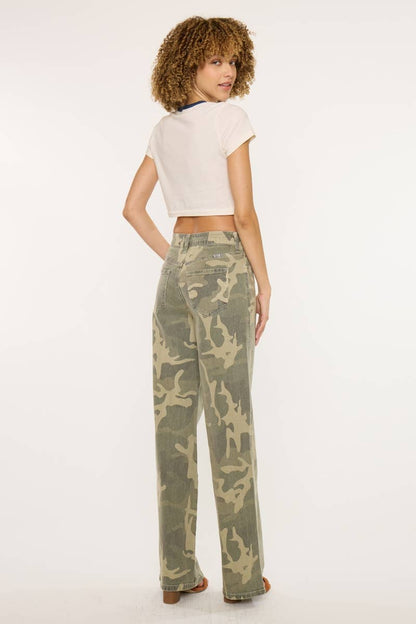 Kan Can High-Rise Camo Wide-Leg Jeans | Non-Distressed Comfort Denim