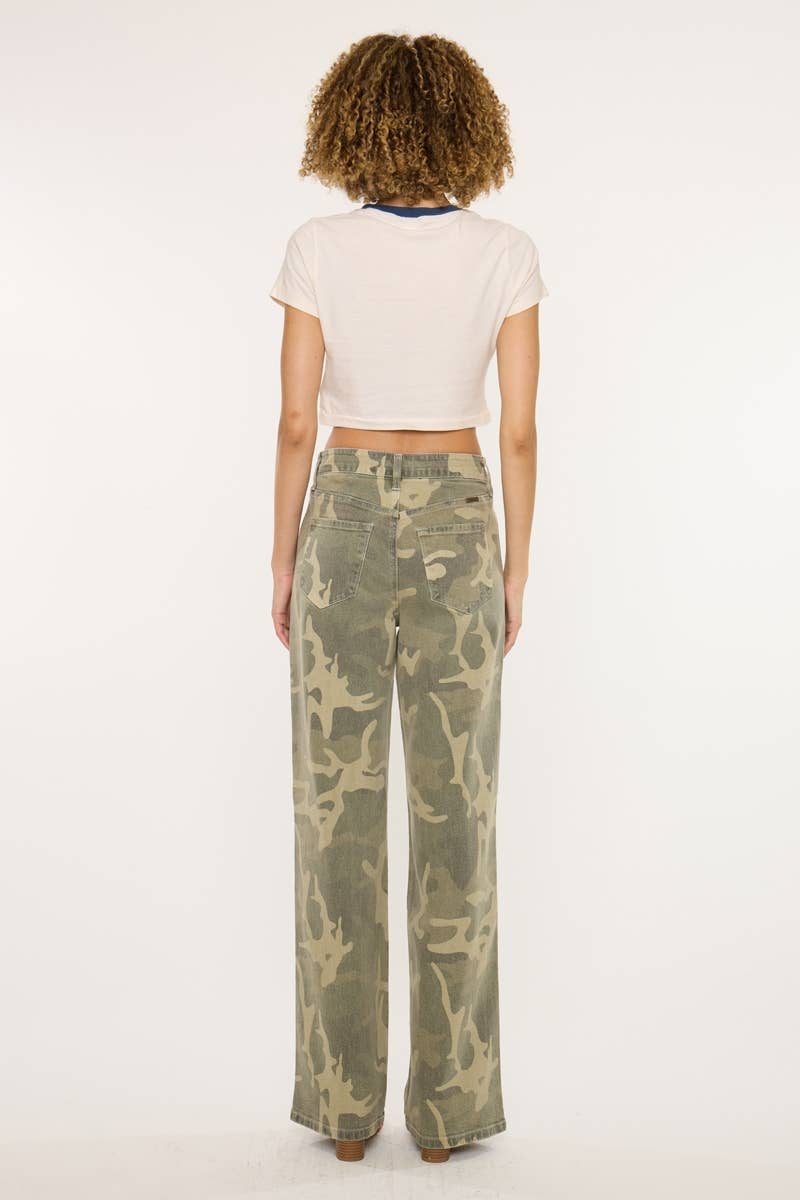 Kan Can High-Rise Camo Wide-Leg Jeans | Non-Distressed Comfort Denim