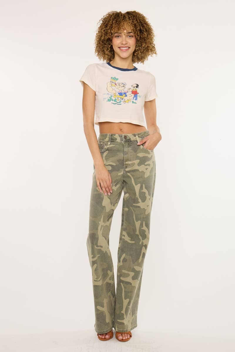 Kan Can High-Rise Camo Wide-Leg Jeans | Non-Distressed Comfort Denim