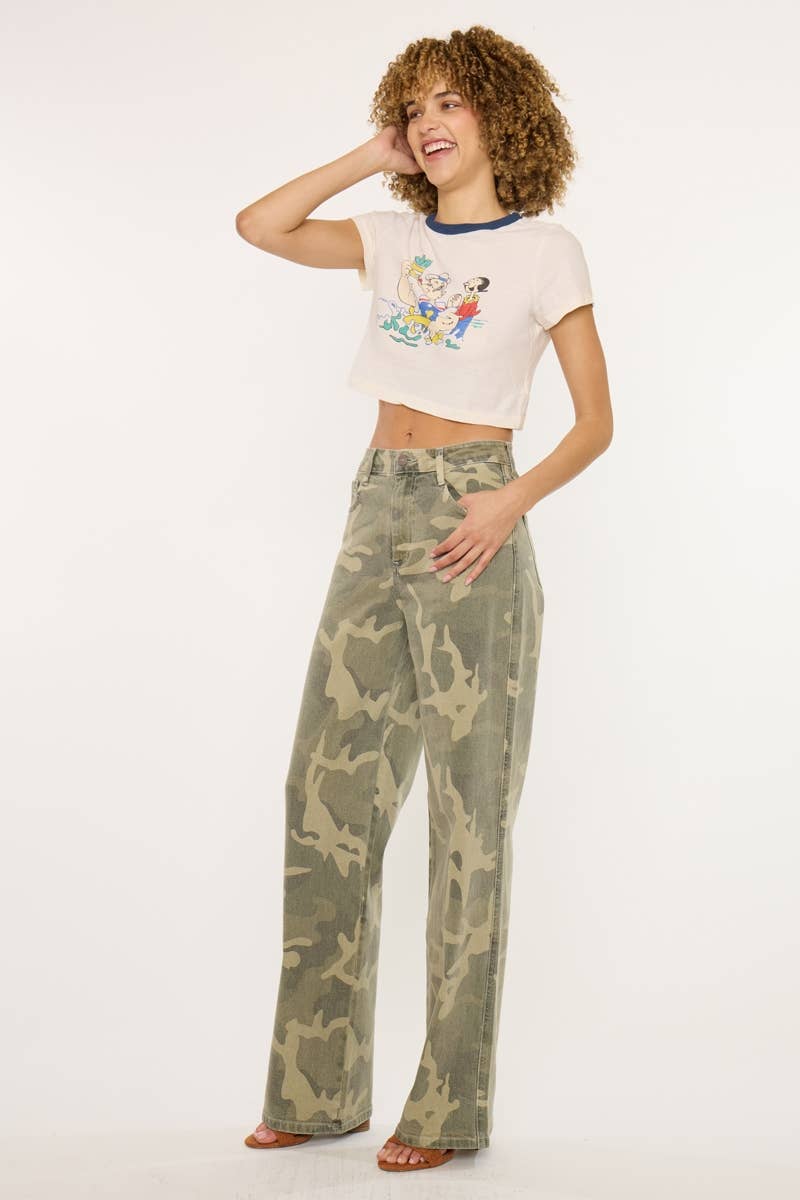Kan Can High-Rise Camo Wide-Leg Jeans | Non-Distressed Comfort Denim