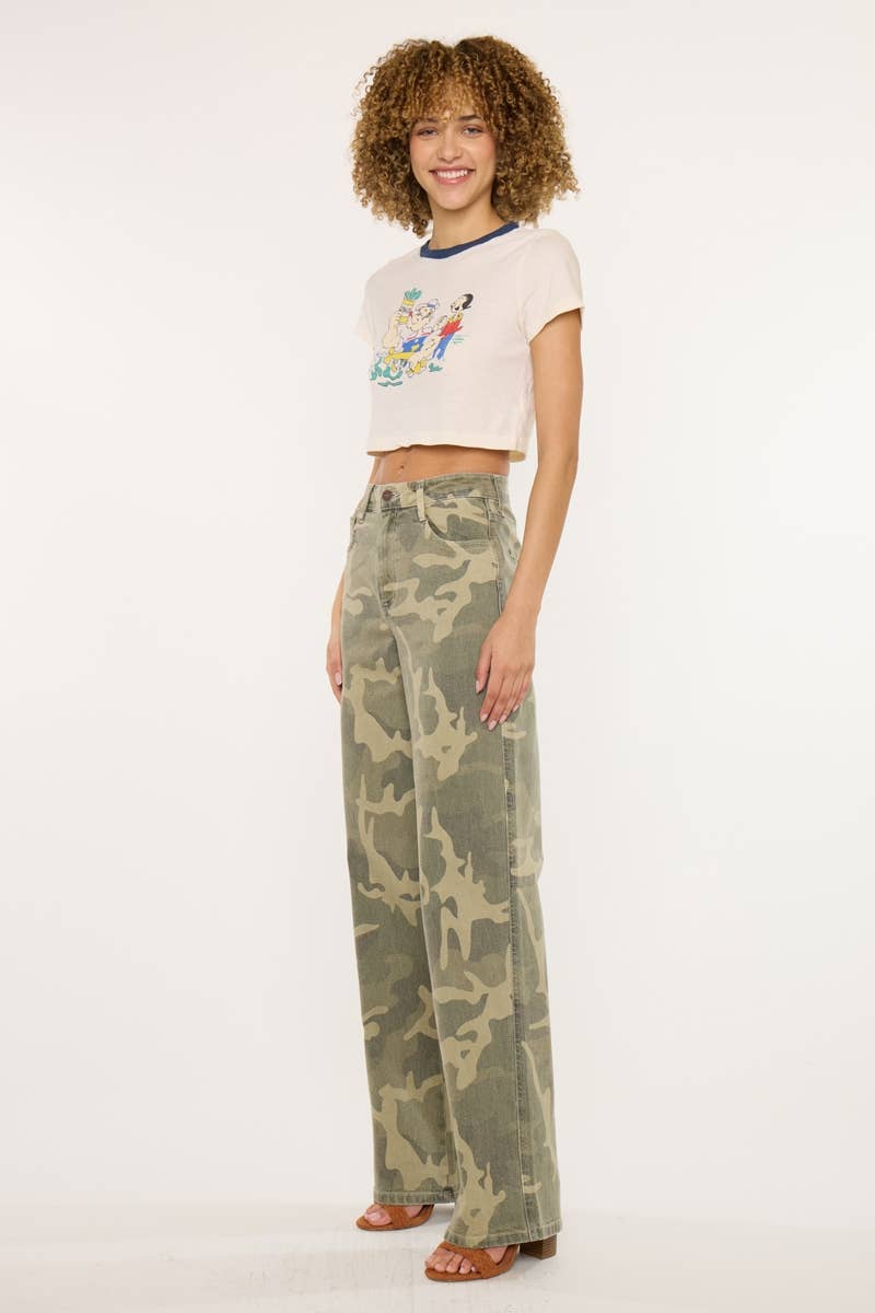 Kan Can High-Rise Camo Wide-Leg Jeans | Non-Distressed Comfort Denim