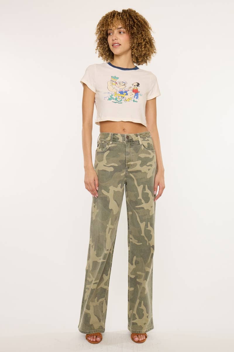 Kan Can High-Rise Camo Wide-Leg Jeans | Non-Distressed Comfort Denim