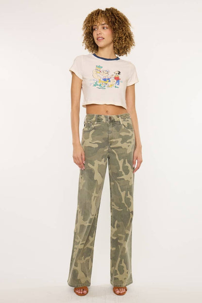 Kan Can High-Rise Camo Wide-Leg Jeans | Non-Distressed Comfort Denim
