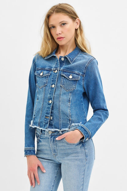 Risen Fray Hem Jean Jacket - small remains