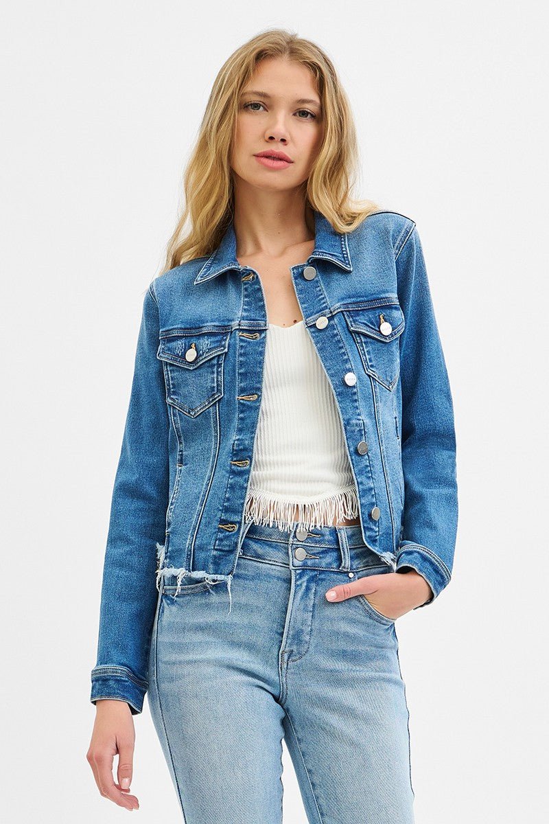 Risen Fray Hem Jean Jacket - small remains
