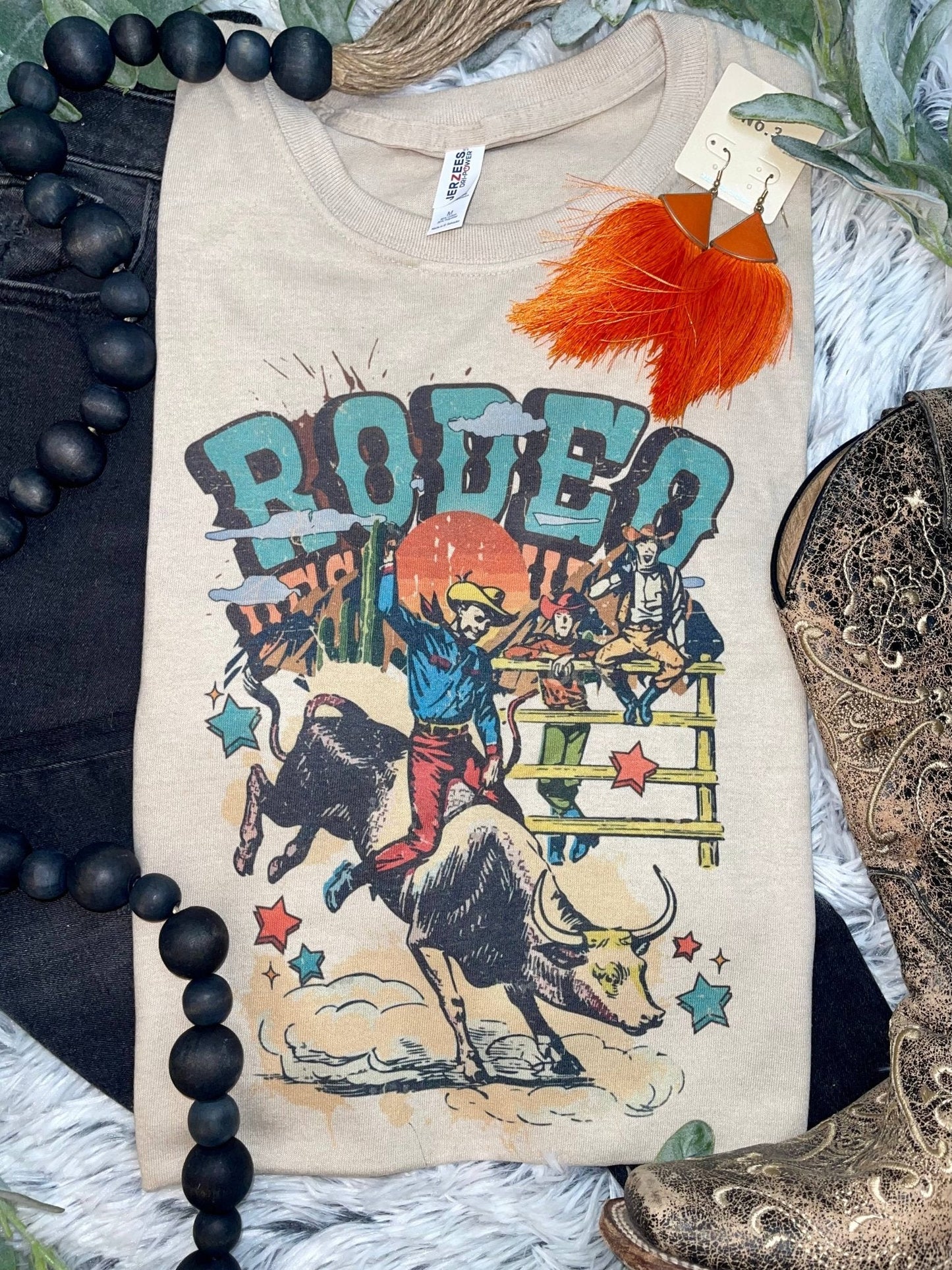 Vintage Rodeo Bull Rider Graphic Tee – Sand Unisex Western Shirt